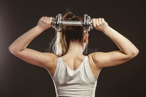 Strong Woman Lifting Dumbbells Weights Fitness Stock Image Image Of