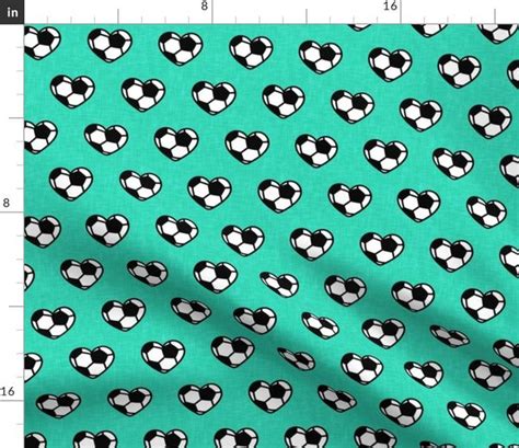 Soccer Ball Hearts Teal Lad20 Spoonflower
