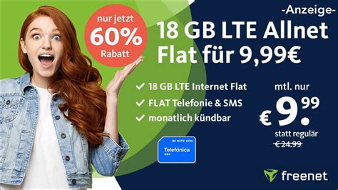 18 GB LTE Allnet Flat monatlich kündbar für 9 99 Euro