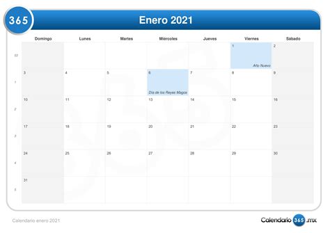 Calendario Enero 2021