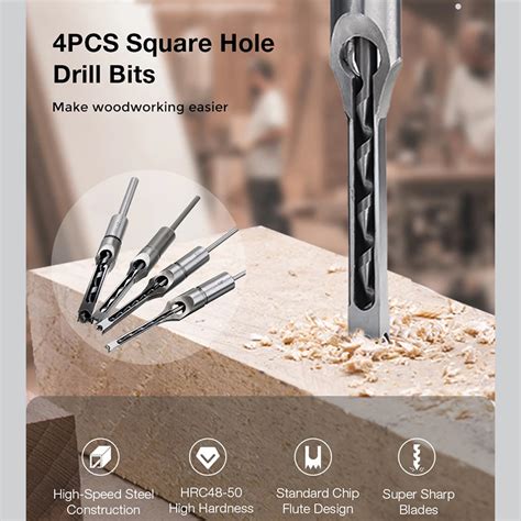 JUSTINLAU Set Mata Bor Persegi Kayu HSS Square Hole Drill 4 PCS JS