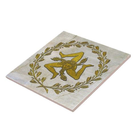 Sicilian Trinacria And Olive Wreath Ceramic Tile Zazzle Ceramic