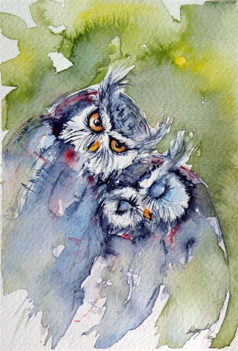 Buy Cute Owls Watercolour By Kov Cs Anna Brigitta On Artfinder