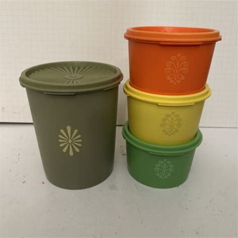 Vintage Tupperware Servalier Nesting Canisters W Lids Set 4 Green Orange Avocado Ebay