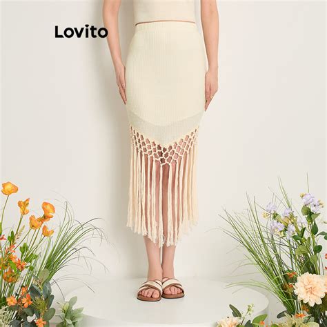 Lovito Women Boho Plain Fringe Skirts L83ED037 Shopee Philippines