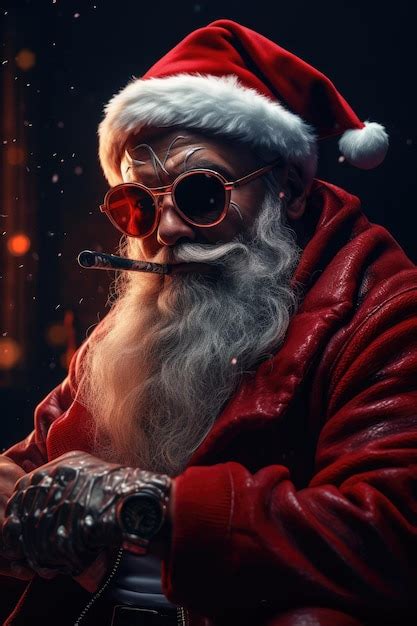 Retrato De Pap Noel Con Gafas Oscuras Y Mala Cara De Mafioso Un