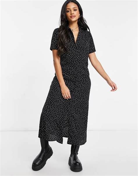 Missguided Midi Shirt Dress With Button Through Detail In Polka Dot Asos