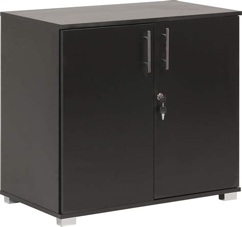 Black Office Storage Cupboard Desk Height 2 Door Bookcase Lockable 73cm