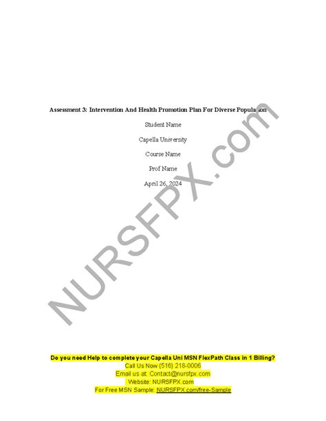 Nurs Fpx Assessment Intervention And Health Promotion Plan For