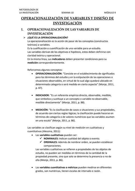 SOLUTION Metodolog A De La Investigaci N S10 M9 Operacionalizaci N De