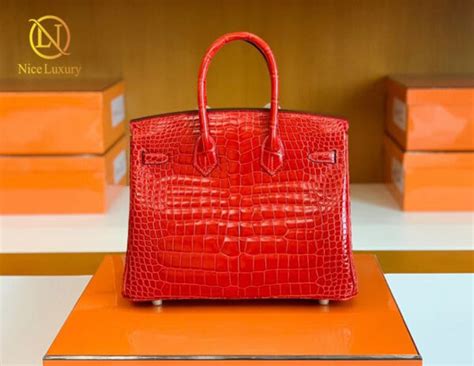 Hermes Birkin Shiny Porosus Crocodile Ferrari Red Gold Hardware