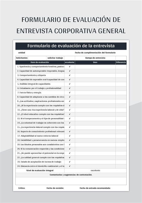 Plantilla De Formato Excel Formulario De Evaluaci N De Entrevista