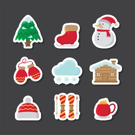 Set Of Winter Season Stickers 16015677 Vector Art at Vecteezy