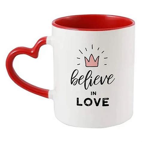 Round Ceramic Heart Handle White Mug Capacity 325mL Size Dimension