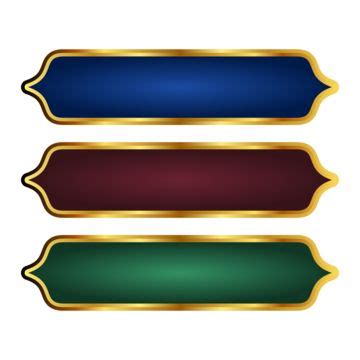 Three Different Colored Labels With Gold Trims On White Background