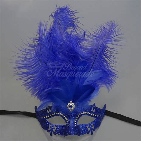 Masquerade Mask Royal Blue Feathers Masquerade Ball Mask