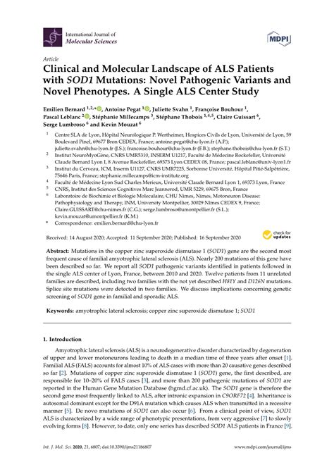 Clinical And Molecular Landscape Of Als Patients With Sod Mutations