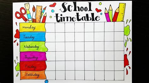 School Timetable design | How to draw and color easy step by step for kids - YouTube