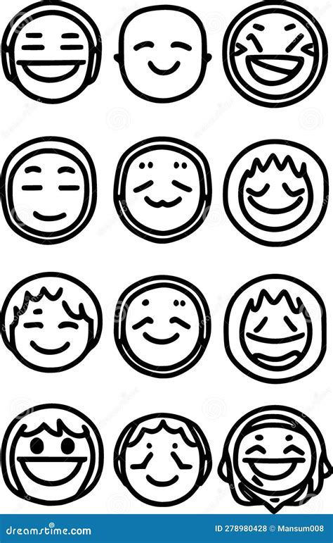 Set of Emoji Faces, Illustration Stock Illustration - Illustration of ...