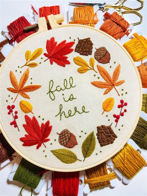 Autumn Series Autumn Wreath Fall Is Here Embroidery Etsy