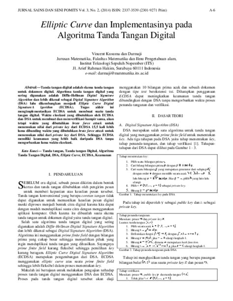 Pdf Elliptic Curve Dan Implementasinya Pada Algoritma Tanda Tangan Digital Darmaji Darmaji