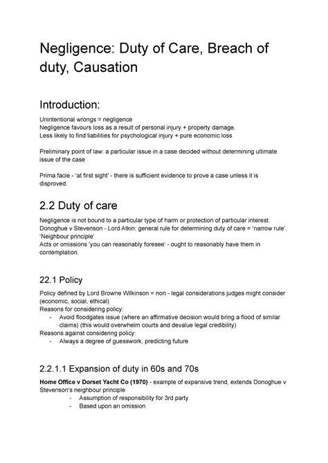 Negligence Duty Of Care Breach Of Duty Causation Negligence Duty