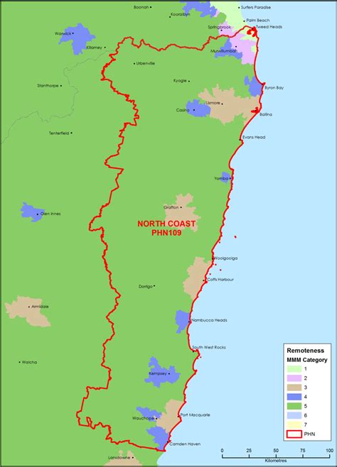 North Coast Nsw Primary Health Network Phn Map Modified Monash Model Mmm Remoteness Area