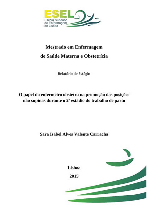 Pdf Mestrado Em Enfermagem De Sa De Materna E Obstetr Cia O