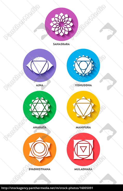 Chakra Symbol Farbe Festgelegt Flachen Stil Isoliert Lizenzfreies