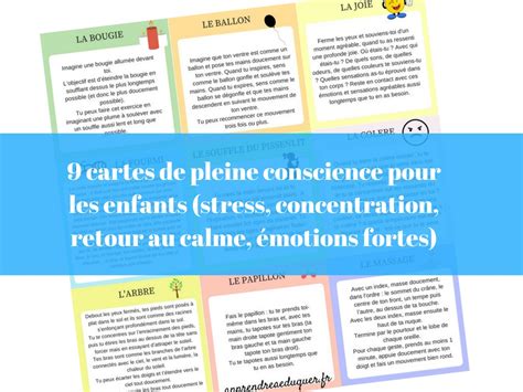 9 Cartes De Pleine Conscience Pour Les Enfants Stress Concentration