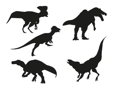 Conjunto De Siluetas Vectoriales Aisladas De Dinosaurios Vector Premium