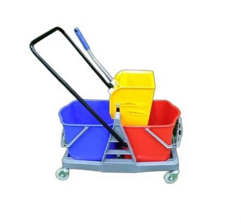 Plastic And Stainless Steel BLUE AND RED Double Bucket Wringer Trolley