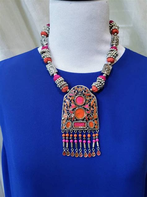 Afghani necklace, Afghani jewelry, colorful tribal necklace, cotton ...