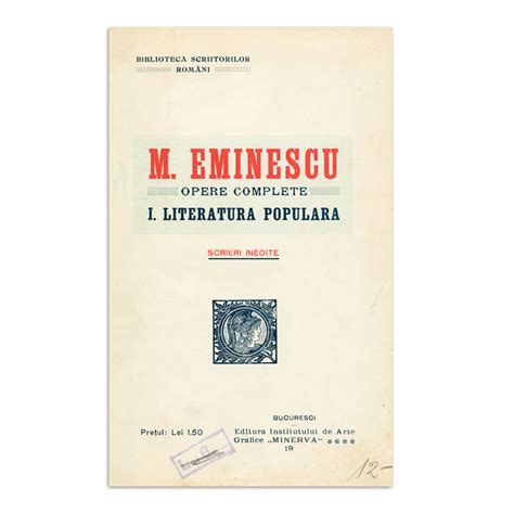 Mihai Eminescu Opere Complete Literatura populară 1902 Historic