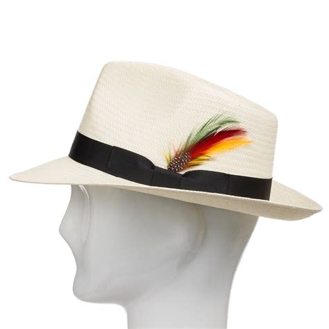 Fedora Gullport Classic Straw Panama Hat With Exotic Feather Etsy