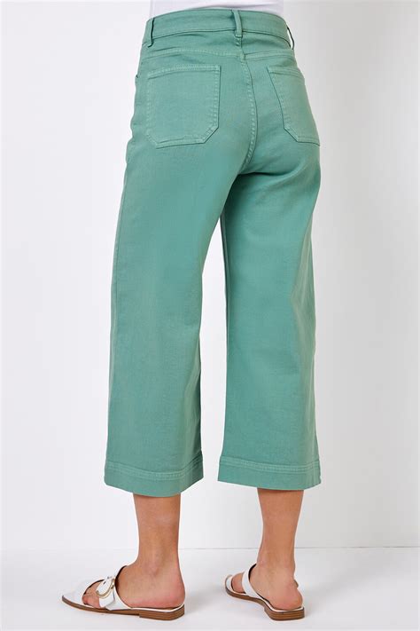 Wide Leg Stretch Denim Culottes In Sage Roman Originals Uk