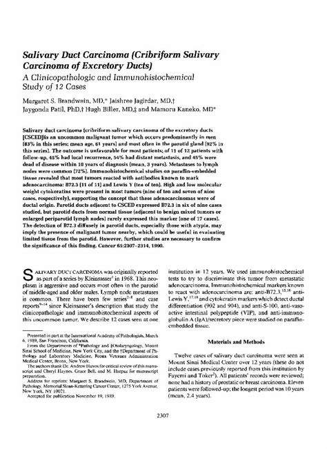 PDF Salivary Duct Carcinoma Cribriform Salivary Carcinoma Of