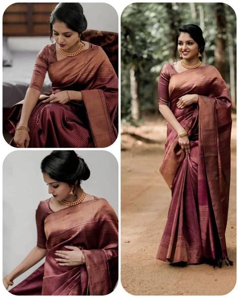 Mahati Burnt Umber Brown Banaras Silk Saree Christian Wedding Sarees