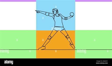 Image Of Drawing Of Female Handball Player Throwing Ball And Shapes On