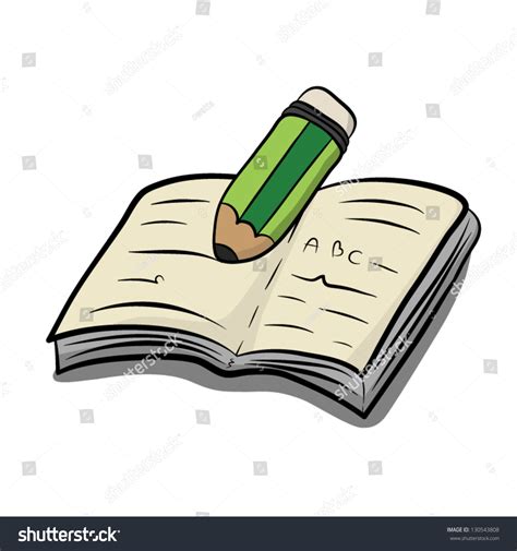 Cartoon Pencil Writing On Note Book Stock Vector 130543808 Shutterstock