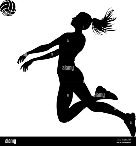 Woman Volleyball Player Silhouette In Action Vector Illustration Stock