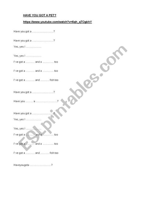 Have You Got A Pet Song Esl Worksheet By Cecibalaguersan