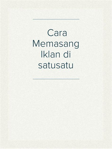 PDF Cara Memasang Iklan Di Satusatu DOKUMEN TIPS