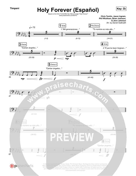 Holy Forever Español Timpani Sheet Music PDF Chris Tomlin Miel San