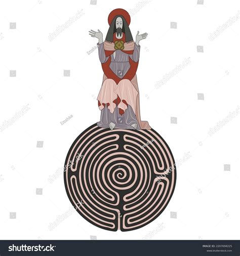 Jesus Christ On Round Spiral Maze เวกเตอร์สต็อก ปลอดค่าลิขสิทธิ์