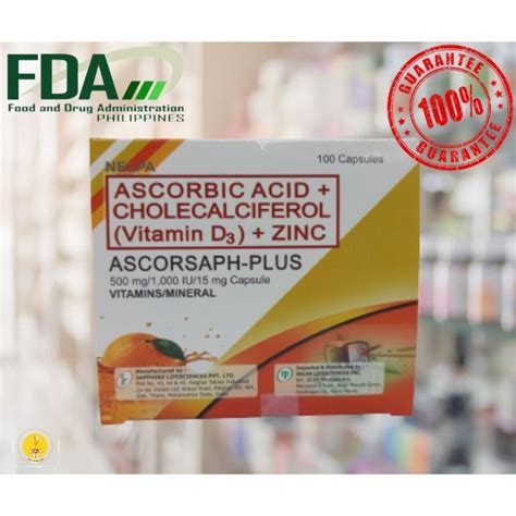 Nelpa Ascorbic Acid Cholecalciferol Vitamin D3 Zinc Ascorsaph Plus