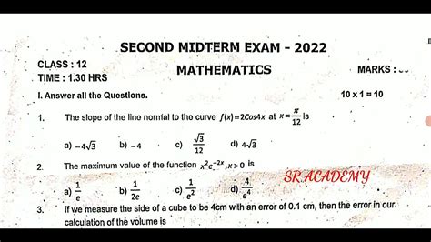 12th Maths Second Midterm Test Question Paper 2022 English Medium 1