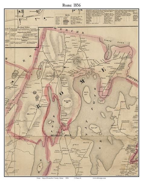 Rome 1856 Old Town Map With Homeowner Names Maine Great Pond Etsy