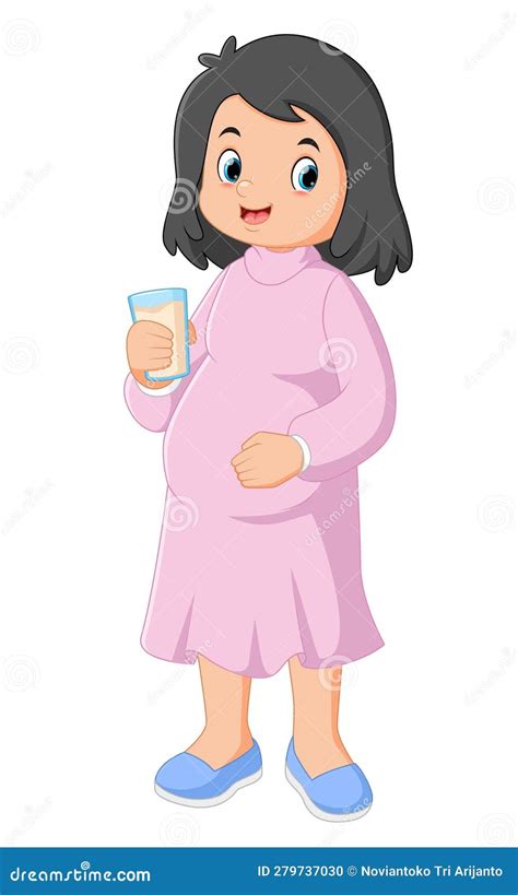 A Pregnant Woman Wearing A Pink Dress Is Posing Drinking A Glass Of