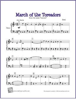 March Of The Toreadors From Carmen Bizet Free Easy Piano Sheet Music